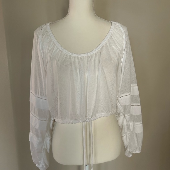 Free People White Crop Beach Top With Long Tiered Sleeves - Picture 2 of 15